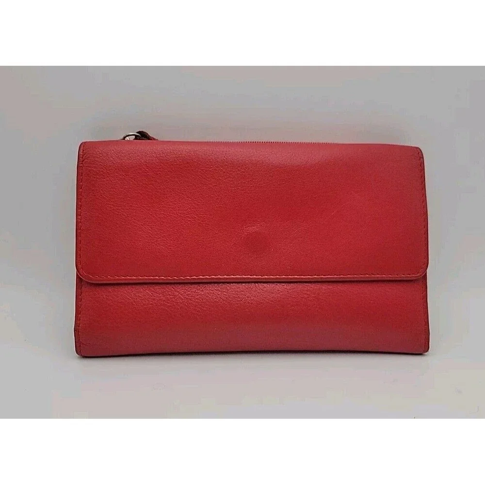 Red Genuine Leather Wallet/Change Purse - Soft Leather - Lots Of Pockets - Read